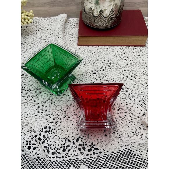Vintage Glass Mikasa Red and Green Candleholders - Picture 3 of 6